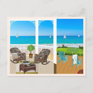 Balcony and  Beach and Sea Scenery Postcard