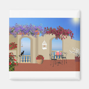 Balcony Outside Flowers Table Tranquillity Seaside Magnet