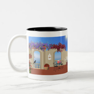 Balcony Outside Flowers Table Tranquillity Seaside Two-Tone Coffee Mug