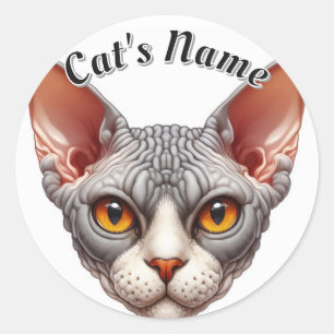 Bald and Wrinkly Grey Cat • Personalised Classic Round Sticker