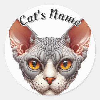 Bald and Wrinkly Grey Cat • Personalised Classic Round Sticker