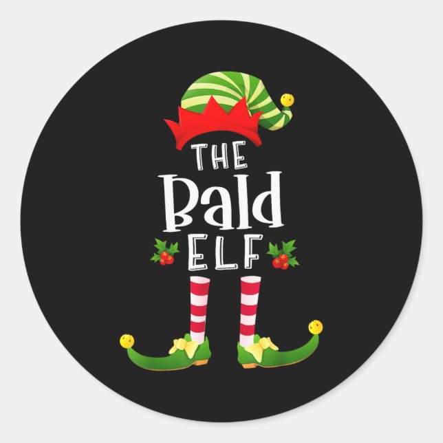 Bald Christmas Elf Matching Pajama X-mas Party  Classic Round Sticker (Front)