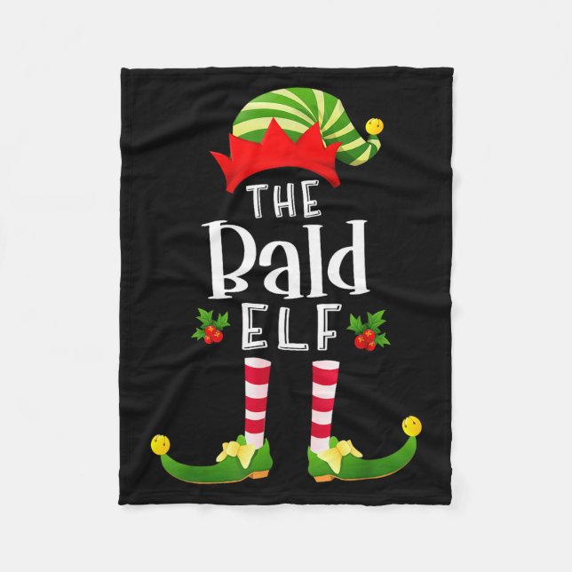 Bald Christmas Elf Matching Pajama X-mas Party  Fleece Blanket (Front)
