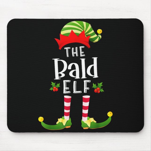 Bald Christmas Elf Matching Pajama X-mas Party  Mouse Mat (Front)