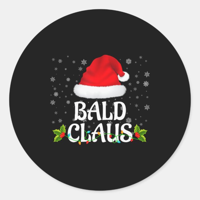 Bald Claus Christmas Lights Santa Pajama Family Ma Classic Round Sticker (Front)