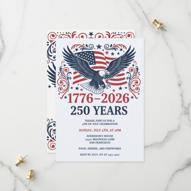 Bald Eagle 250 years of Fr 4th Of July  Save The Date (Front/Back In Situ)