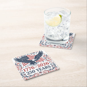 Bald Eagle 250 years of Freedom Square Paper Coaster