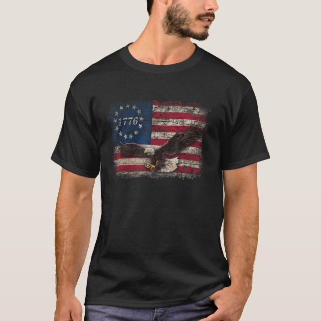 Bald Eagle 4th Of July American Flag Country Eagle T-Shirt (Front)