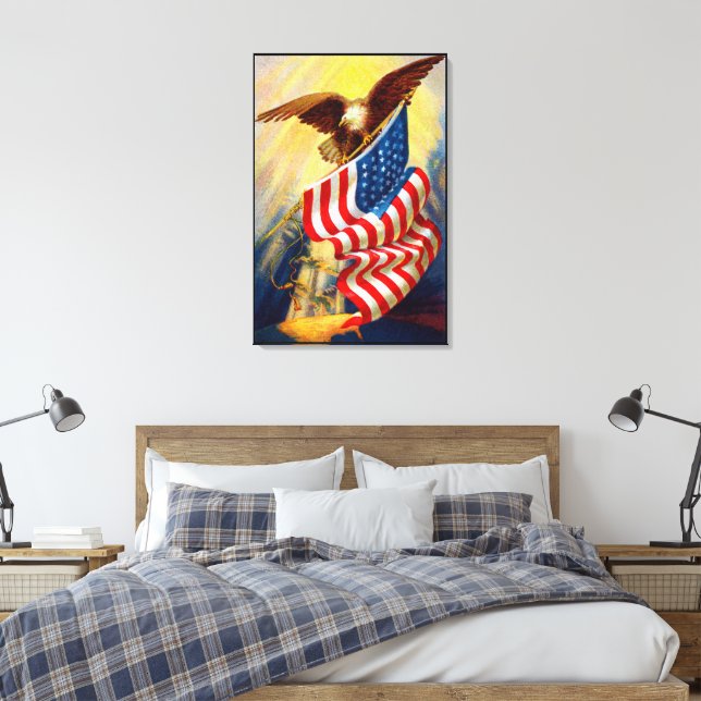 Bald Eagle 4th Of July Wrapped Canvas Print (Insitu(Bedroom))