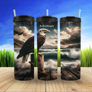 Bald Eagle Above Stormy Coast Thermal Tumbler