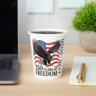 Bald Eagle American Flag 250 Years of Freedom Paper Cups