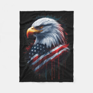 Bald Eagle American Flag 4th Of July Patriotic Ink Fleece Blanket