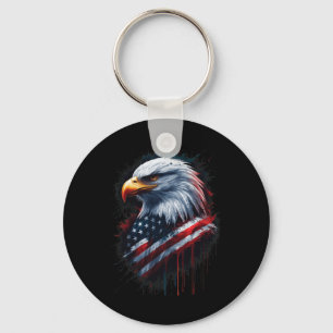Bald Eagle American Flag 4th Of July Patriotic Ink Key Ring