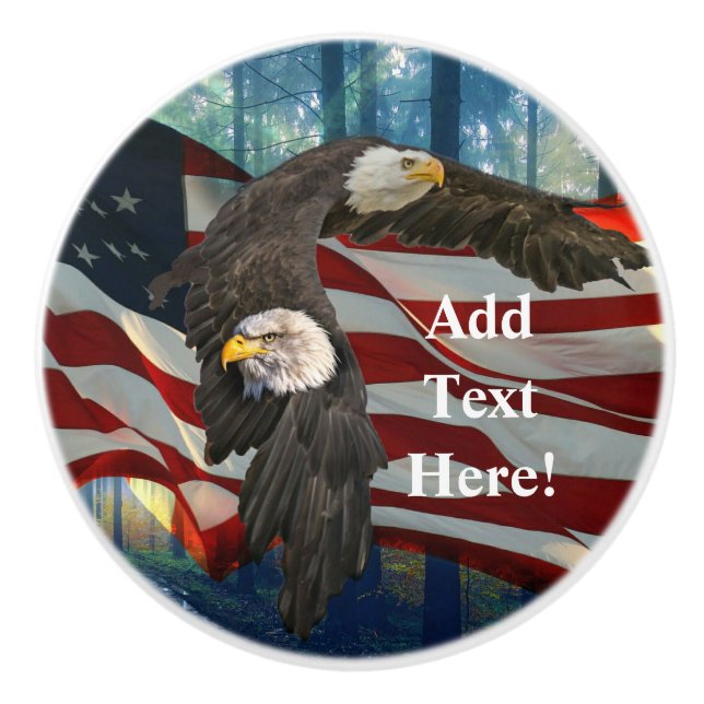 Bald Eagle American Flag Ceramic Knob (Front)
