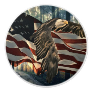 Bald Eagle American Flag Country Road Ceramic Knob