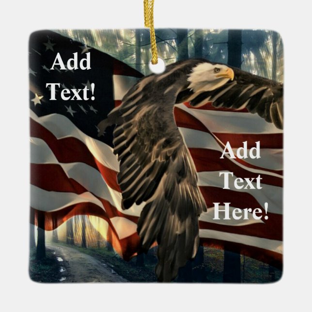 Bald Eagle American Flag Country Road Ceramic Orna Ceramic Ornament (Front)
