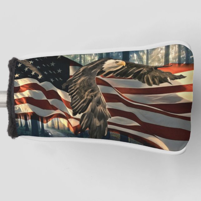 Bald Eagle American Flag Country Road Golf Head Cover (Front)