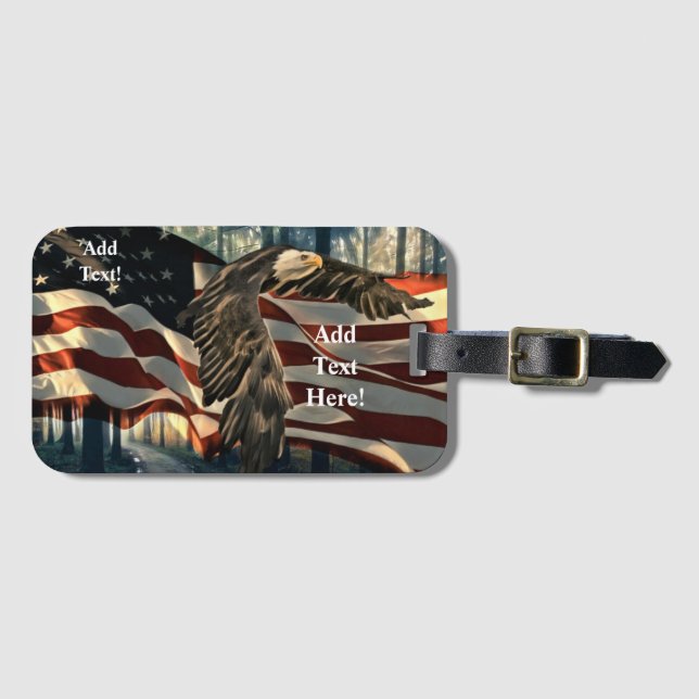 Bald Eagle American Flag Country Road Luggage Tag (Front Horizontal)