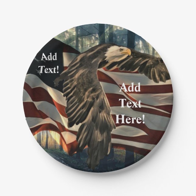 Bald Eagle American Flag Country Road Paper Plates (Front)