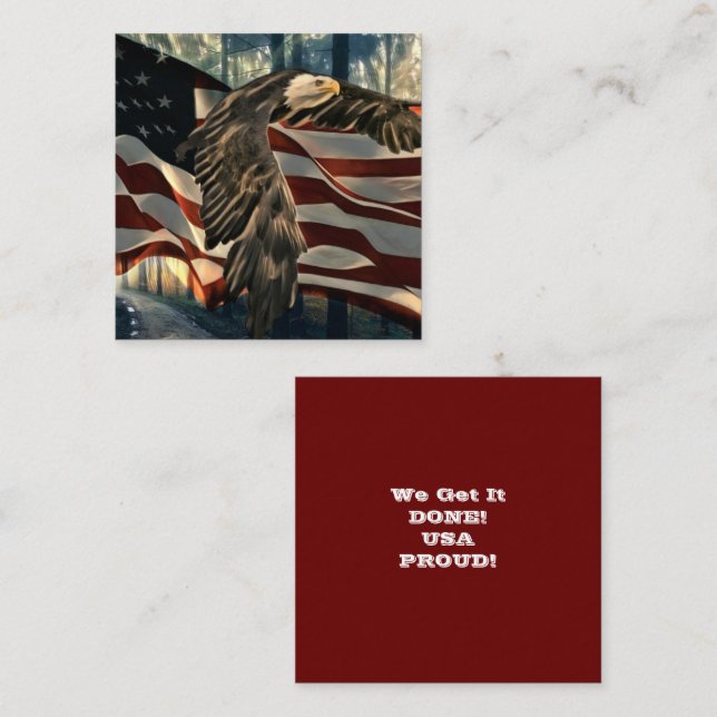 Bald Eagle American Flag Country Road Square Business Card (Front/Back)