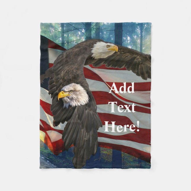 Bald Eagle American Flag Fleece Blanket (Front)