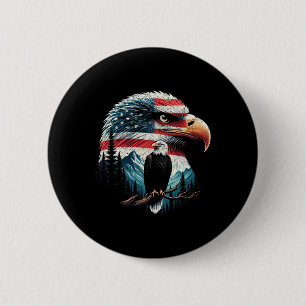 Bald Eagle American Flag For 4th Of July Red White 6 Cm Round Badge