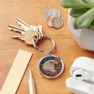 Bald Eagle American Flag Keychain