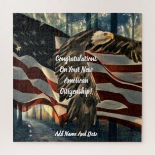 Bald Eagle American Flag New Citizenship Jigsaw Puzzle