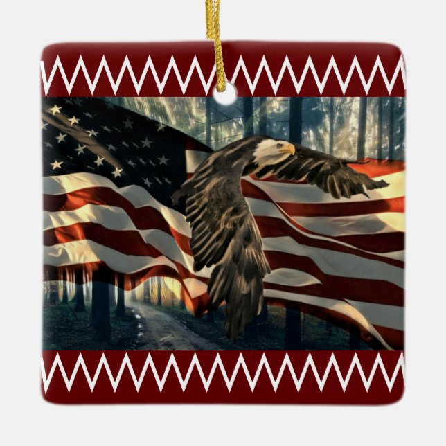 Bald Eagle American Flag Ornament (Front)