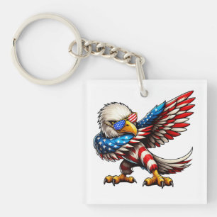 Bald Eagle American Flag Patriotic 4th of July Key Ring