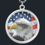 Bald Eagle American Flag Pendant Necklace<br><div class="desc">Patriotic pendant has close up photo of Bald Eagle with American Flag background.</div>