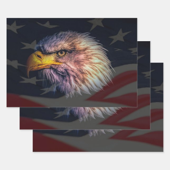 Bald Eagle American Flag Wrapping Paper Sheet (Set)