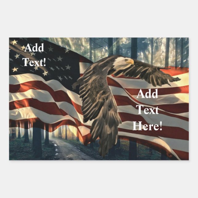 Bald Eagle American Flag Wrapping Paper Sheet (Front 2)