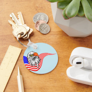 Bald Eagle American USA Flag Patriotic Art Key Ring