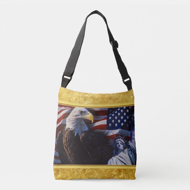 Bald Eagle an Statue of Liberty an American flag Crossbody Bag (Front)