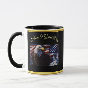 Bald Eagle an Statue of Liberty an American flag Mug