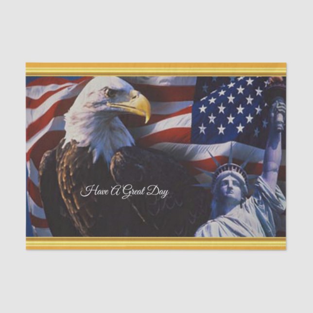 Bald Eagle an Statue of Liberty an American flag Tissue Paper (Front)