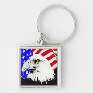 Bald Eagle and American Flag Key Ring