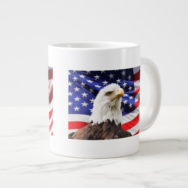 Bald Eagle and American Flag Large Coffee Mug (Front Right)