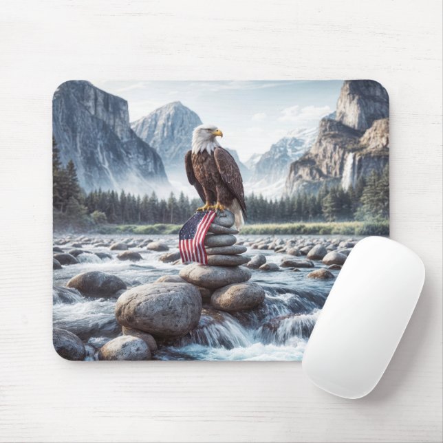 Bald Eagle and American Flag On a Cairn Mouse Mat (With Mouse)