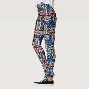 Bald Eagle and American Flag Patriotic Leggings