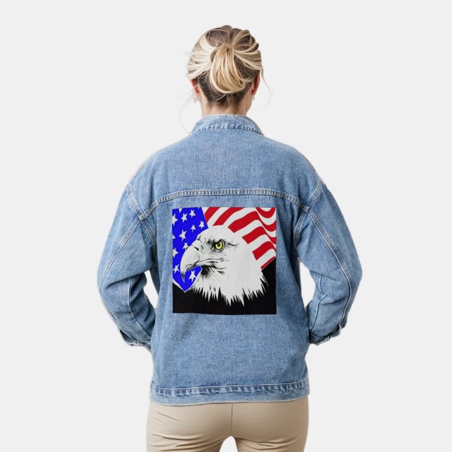 Bald Eagle and American Flag Womens Denim Jacket (Model)