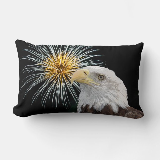 Bald Eagle and Fireworks Lumbar Cushion (Front)
