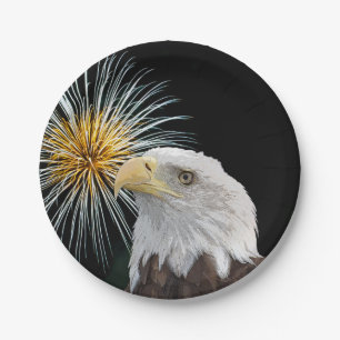 Bald Eagle and Fireworks Paper Plate