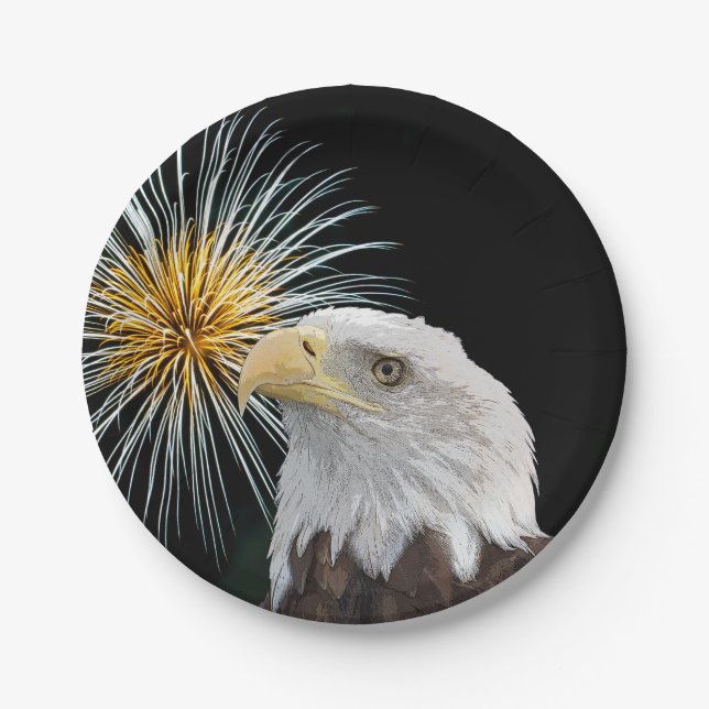 Bald Eagle and Fireworks Paper Plate (Front)