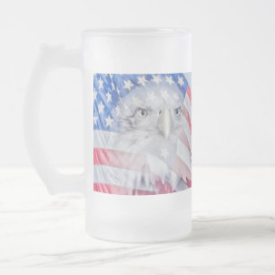 Bald Eagle and the American Flag Frosted Glass Beer Mug