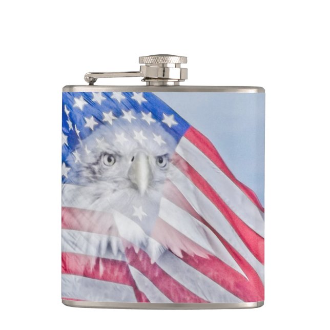 Bald Eagle and the American Flag Hip Flask (Front)