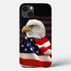 Bald Eagle and US Flag for the Patriot iPhone 13 Case