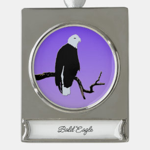 Bald Eagle at Sunset - Original Wildlife Art Silver Plated Banner Ornament