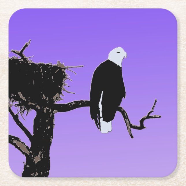Bald Eagle at Sunset  - Original Wildlife Art Square Paper Coaster (Front)